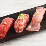 Three types of grilled meat Sushi