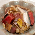 うを徳 - 2021.7 ちらし（大トロ、中トロ、鰹、鰯、小柱など）