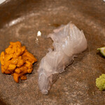 うを徳 - 2021.7 お造り（礼文島バフンウニ、淡路星鰈）