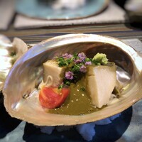 日本料理 TOBIUME - ◆旬「磯の片想い」・・鮑もタップリ、下にはお素麺、肝ソースがけ。