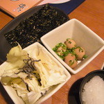 しゃぶしゃぶ温野菜 - 塩キャベツ、うずらの味玉、韓国のり