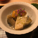 道人 - 煮黒鮑(山口県産)、焼き久世茄子(京都府久世産)&赤雲丹(京都府京丹後産)のタルタル