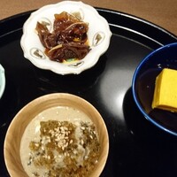 MASA'S KITCHEN 名古屋JRゲートタワー - 上から時計周り。キクラゲの冷菜。カボチャの冷製ムース。ピータン豆腐。フォアグラの紹興酒漬け。