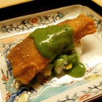 道人 - 鮎のおかき揚げ　玉蜀黍の飯蒸し。神がかった息をのむ一皿にまた出会えました。