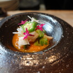 ル クーリュズ - ミル貝とゴーヤ、オクラのマリネ、パプリカソース