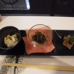 和匠よし乃 - 2012.10.25　前菜　子持ち太刀魚和え、あわびワタ、シオの煮凝り