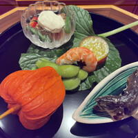 壽山 - 八寸　
                    鮎、白和え、大徳寺麩
                    いんげん、さつまいものレモン煮