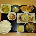 まんまる亭 - カツオのたたき＋から揚げ定食