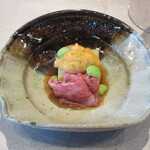 草庵 鍋島 - 佐賀牛サーロインしゃぶしゃぶ、鹿島トウモロコシ葛豆腐、長崎の赤海胆