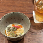 にしぶち飯店 - 雲丹、枝豆、じゅんさい、冷やし坦々麺胡麻のスープ