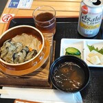 マルキチ女川浜めし屋 - 牡蠣釜めし(汁物、漬物付き)1100円