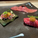 恵比寿焼肉寿司 別邸 - 期間限定　薫風和牛三巻盛り