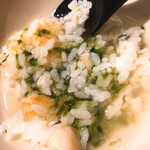 温石 - 浜名湖の青さと自家製辛子味噌の鱧出汁掛けご飯