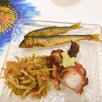 うを徳 - 湖鮎、蛸柔らか煮、万願寺唐辛子＆ジャコ＆桜海老山椒煮