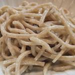 ら すとらあだ - 「北海道多度志産　手挽き粗挽き太打ち」：塩をつけていただけば、
      プリミティブな躍動が湧き上がってきます！
      