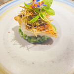 アンファロ - 若狭白甘鯛の薪焼き
      青海苔のリゾット、茄子のタルタルとサマートリュフ
