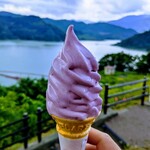 月山湖売店 - 今にも溶けそうな月山湖オリジナル山ぶどうソフトクリーム　300円