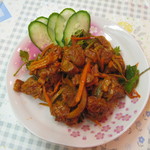 ネパール居酒屋　味家 - （'12/10 ）チョエラ（650円）羊肉をいったんボイルし、焼いた後にスパイスでマリネしたもので、とても柔らかくクセもないごはんに良し、酒のつまみに良しの一品。