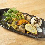 Assorted (one white onion, shiitake mushrooms, asparagus, pumpkin, eggplant)