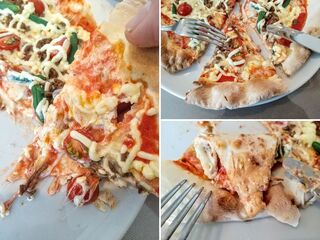 La Calmo - ピザにマヨネーズって意外に合いますね！生地が柔らかく具材が垂れるのでナイフとフォークで春巻き風にして食べます！