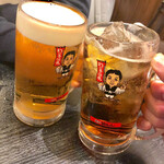 Sekainoyamachan - 乾杯（生ビール、黒ホッピー）