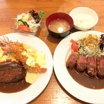 洋食の藤 - オムライス＆ハンバーグ＆有頭エビフライ、牛ヒレビフカツ（ご飯少なめ）