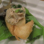 レンゲ - タパス盛合せ:上海蟹のビスク、上海蟹の茶碗蒸し、蛤のフリット 花山椒塩で、燻製した牡蠣のムース、四川風よだれ鶏4