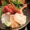 Sasayama - 刺身盛り合わせ。
                本マグロ、水タコ、サーモン、カンパチ、甘海老。
