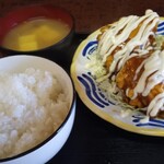 とかち食堂 - 鶏てりマヨから揚げ定食、3個バージョン650円。