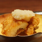 きう - 鱧おかき揚げ、高麗人参と玉葱餡