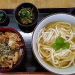 なでしこ屋 - 週替わりミニ丼セット(小海老かき揚げ丼)かけうどん(大盛)