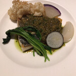 マッシュルーム - 今治藤本氏のマナガツオ ケッパーとアンチョビを効かせたラヴィゴットソース ハナビラタケのグリエ添え