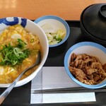 松屋 - ふあとろ玉子のあんかけ朝ごはん　ミニ牛皿／ライス大盛　450円