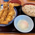 天丼てんや - たれづけ大江戸天丼サービスセット(冷小そば)@1,050円