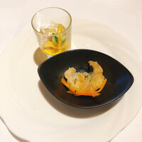 ラ・メール ザ クラシック - イサキの南蛮漬け、にんじんのムースとトマトのジュレ、熊野地鶏