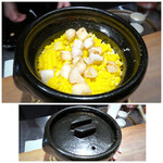お料理 うち山 - ◆土鍋ご飯「帆立ととうもろこし(1800円）・・思った以上に「帆立」たっぷりで美味しそう。