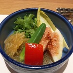 品川 鮨 栞庵 やましろ - ｱﾝﾃﾞｨｰﾌﾞ/ｲﾄｳﾘの青しそドレ/ｵﾘｰﾌﾞｵｲﾙｻﾗﾀﾞ