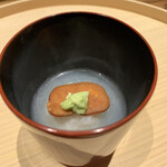 温石 - 新蓮根と唐墨。先程のメバルの出汁で。