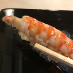 九段下　寿司政 - ランチ竹４４００円。車海老。ピシッと立った酢飯が、車海老の旨みと甘みを引き出し、とても美味しかったです（╹◡╹）