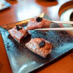 Honmisuji's grilled Sushi topped with caviar