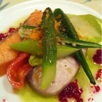 Le Physalis - 温かいサーモンとサワラの燻製、カラスミ風味野菜のヴィネグレット