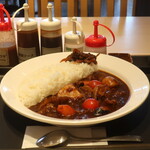 マイカリー食堂 - 煮込みダブル牛すじカレー 大盛(激辛・揚げ茄子＆トマト煮込みトッピング)