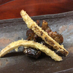 松川 - 今度は鼈の鍬焼に牛蒡天(^^)牛蒡天好きな私の為？そんな訳ないですが、嬉しいですね♪そしてこの鼈鍬焼が肉もゼラチンも口の中で溶け合って…心の中で「旨い‼︎」と叫んでいました(^^;;