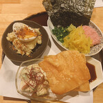 新宿 六 - 前菜3種盛り(六ポテトサラダ、トロたく、海老とアボカドのタルタル)