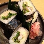三代目鶴松 - ご飯もの、本日は巻き寿司。お手製のバランにこのお店の細部へのこだわりが表れます。2012/10/30