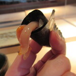菊鮨 - 赤貝のヒモの手巻き