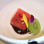 梅田 鮨 よこ田 - シャインマスカットとスイカのデザート