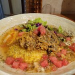 SPICY CURRY 魯珈 - 冷やしジャスミン茶漬けfeat.鯵のスパイス炒め&西瓜&押麦