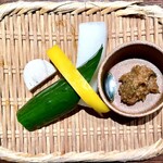 Mitsu Ishi Famu - お通し
                        南蛮味噌をつけて。
