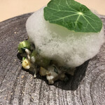 厨翠山   - 前菜ーとうきびすふぉるまーと、北寄さらだ、焼きとうきび、ばたー醤油そーす　と　ワイン